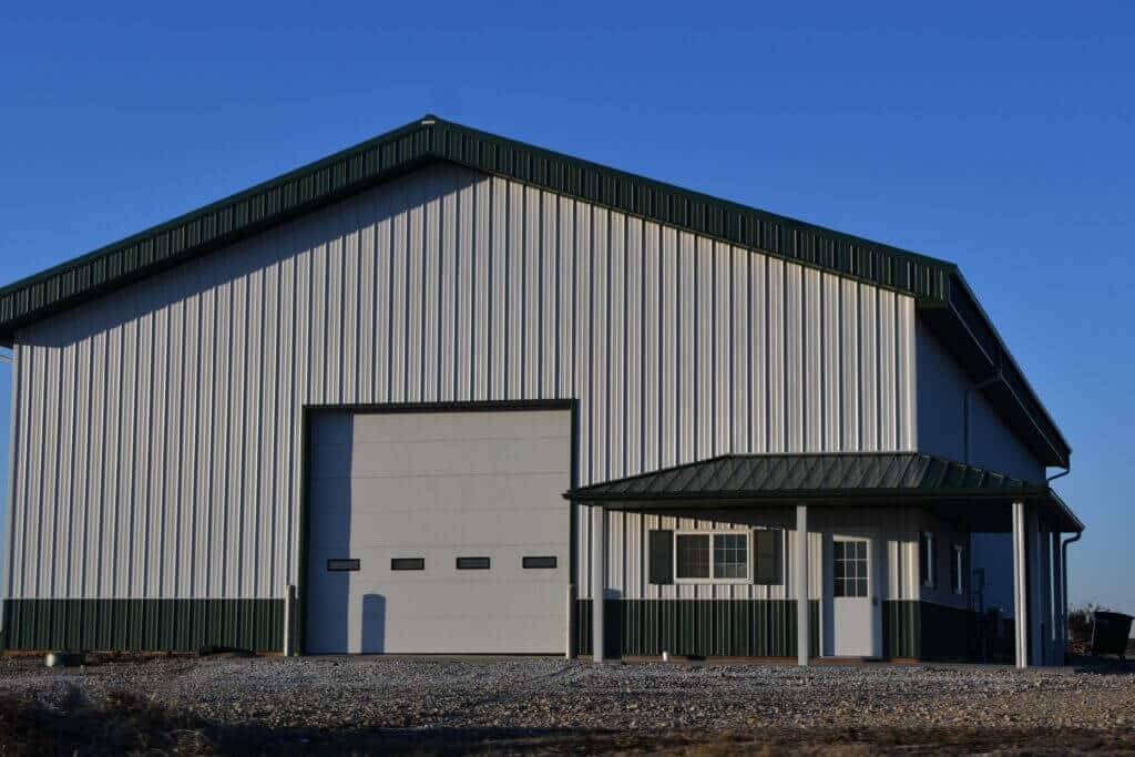 60x80 steel building with clear-span design, overhead doors, and durable steel siding.